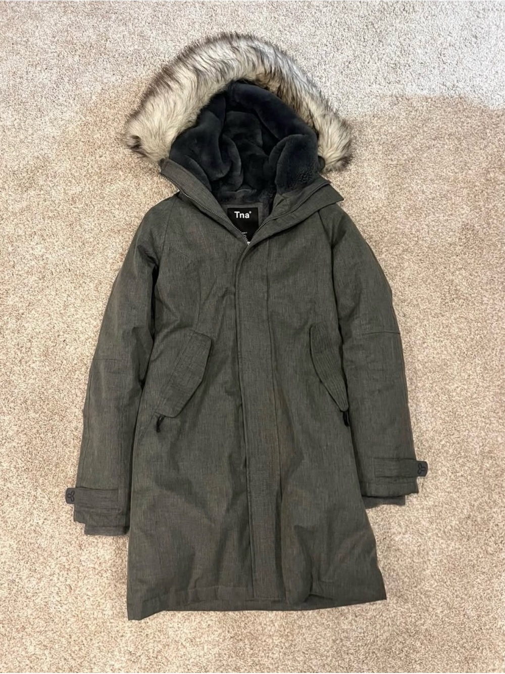 Tna Women’s Dark Gray Parka with Faux Fur Hood